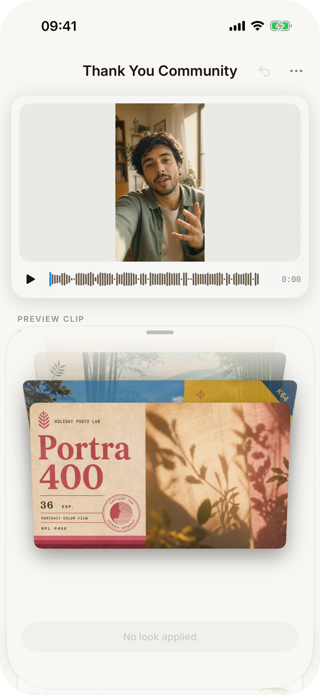Cuts for iPhone — a drawer of film-look cards