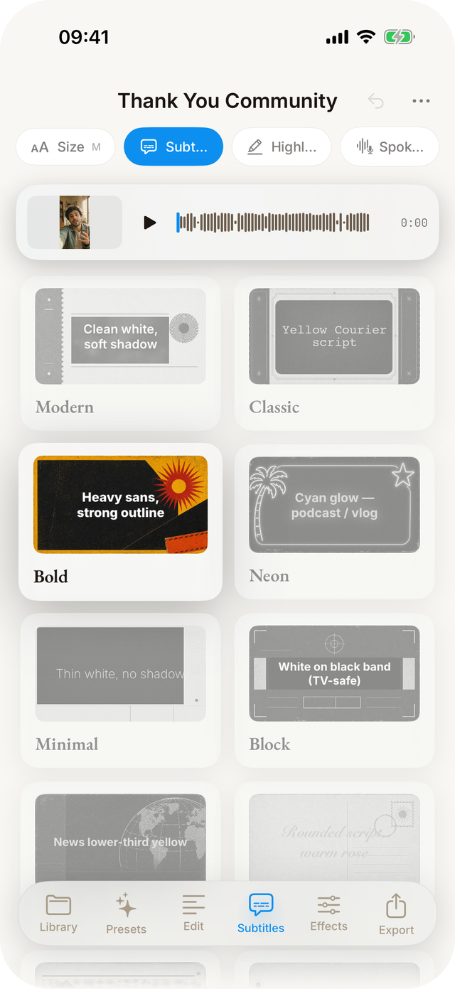 Cuts for iPhone — subtitle styles