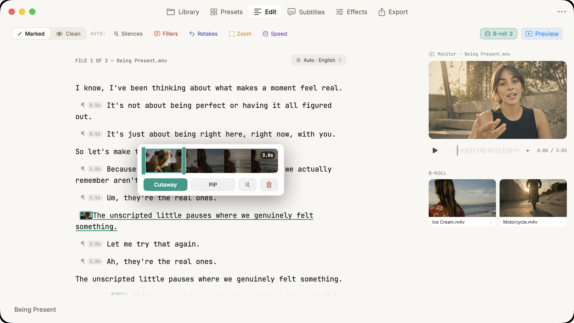 Cuts Studio for macOS — the transcript is the timeline